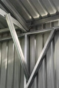Double steel garage with roll-up doors, outdoor view

Interior view of metal garage barn frame

Roll-up electric overhead doors included in garage

Galvanized steel shed for vehicle and farm storage

Multiple-size all-weather garage options