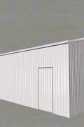 Double steel garage with roll-up doors, outdoor view

Interior view of metal garage barn frame

Roll-up electric overhead doors included in garage

Galvanized steel shed for vehicle and farm storage

Multiple-size all-weather garage options