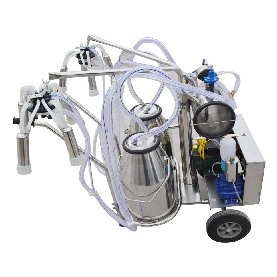 Stainless steel portable cow and goat milking machine with wheels – single and double milker setup