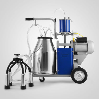 Stainless steel portable cow and goat milking machine with wheels – single and double milker setup