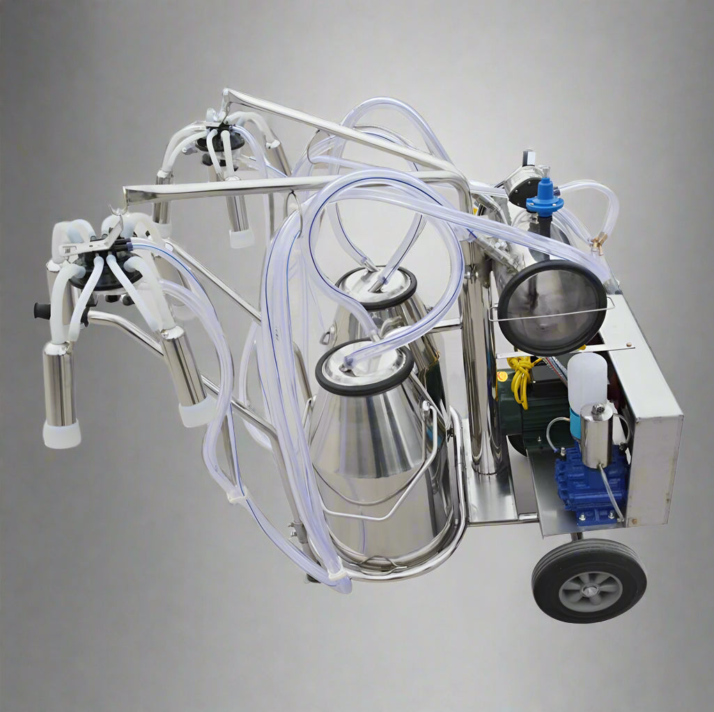 Stainless steel portable cow and goat milking machine with wheels – single and double milker setup