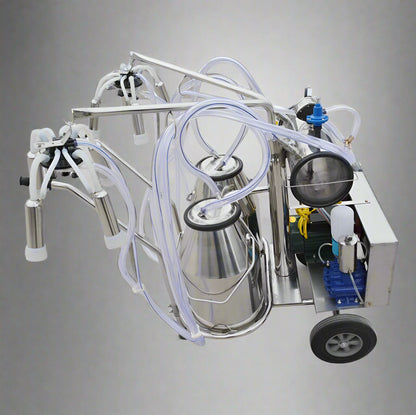 Stainless steel portable cow and goat milking machine with wheels – single and double milker setup