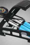 Dual cylinder bike foot pump with 160 PSI pressure and built-in gauge