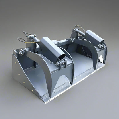 Dual cylinder scrap grapple for skid steer

Heavy-duty skid steer attachment with open side design

Top view of 85" grapple bucket with reinforced build

Grapple arms closed over large debris

