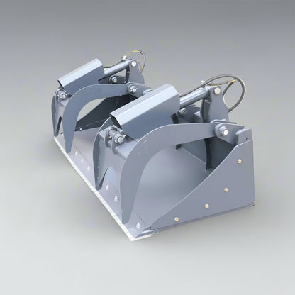 Dual cylinder scrap grapple for skid steer

Heavy-duty skid steer attachment with open side design

Top view of 85" grapple bucket with reinforced build

Grapple arms closed over large debris

