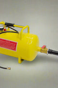 Dual-purpose 5-gallon bead blaster and air tank with 145 PSI capacity
Yellow tire bead seater air tank with pressure relief valve and gauge
Model S1237 bead blaster shown with quick-release ball valve