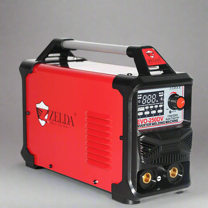 Portable EVO250DV welder side view showing compact design and vents