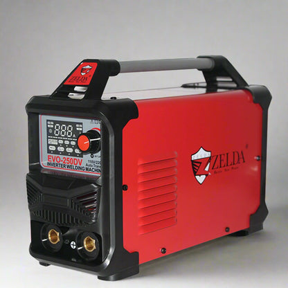 Portable EVO250DV welder side view showing compact design and vents