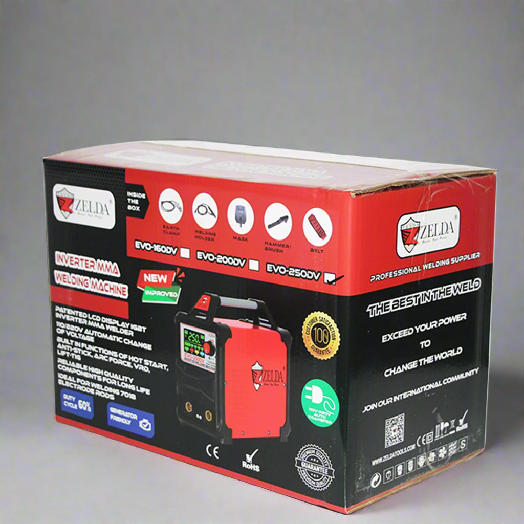 EVO250DV MMA & TIG welder with included cables, clamps, and torch