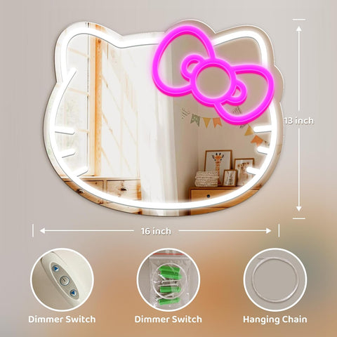 New ED Hello Kitty Mirror Neon Wall Sign – USB Powered Light - Up Decor for Bedroom & Events 🎀💡 - with | Sold by Uncle Wiener's Wholesale