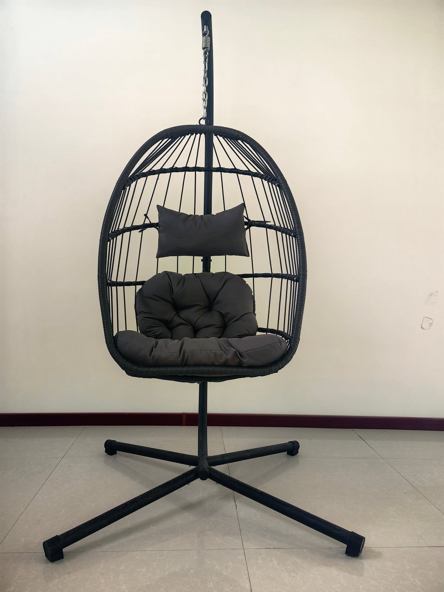 "Dark Gray Hanging Egg Chair with Stand for Patio"

"Indoor Outdoor Egg Chair Swing 350 lbs Capacity"

"Weather Resistant Egg Chair for Garden"

"Comfortable Egg Chair with Cushion and Stand"

"Modern Patio Furniture Hanging Egg Chair"