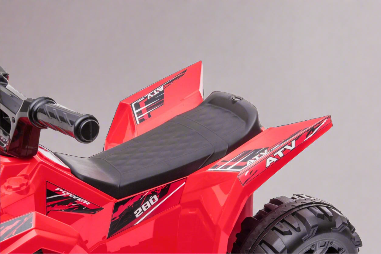 Red 6V ride-on ATV for toddlers aged 1–2

Side view of toddler 6V electric quad bike

Rear view of toddler ride-on ATV with footrests

Compact 6V rechargeable ATV for kids

Children’s electric ATV with wear-resistant tires

