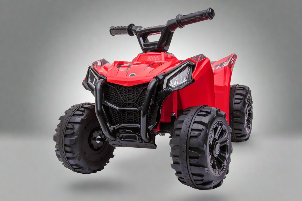 Red 6V ride-on ATV for toddlers aged 1–2

Side view of toddler 6V electric quad bike

Rear view of toddler ride-on ATV with footrests

Compact 6V rechargeable ATV for kids

Children’s electric ATV with wear-resistant tires

