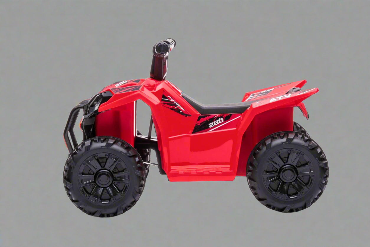 Red 6V ride-on ATV for toddlers aged 1–2

Side view of toddler 6V electric quad bike

Rear view of toddler ride-on ATV with footrests

Compact 6V rechargeable ATV for kids

Children’s electric ATV with wear-resistant tires

