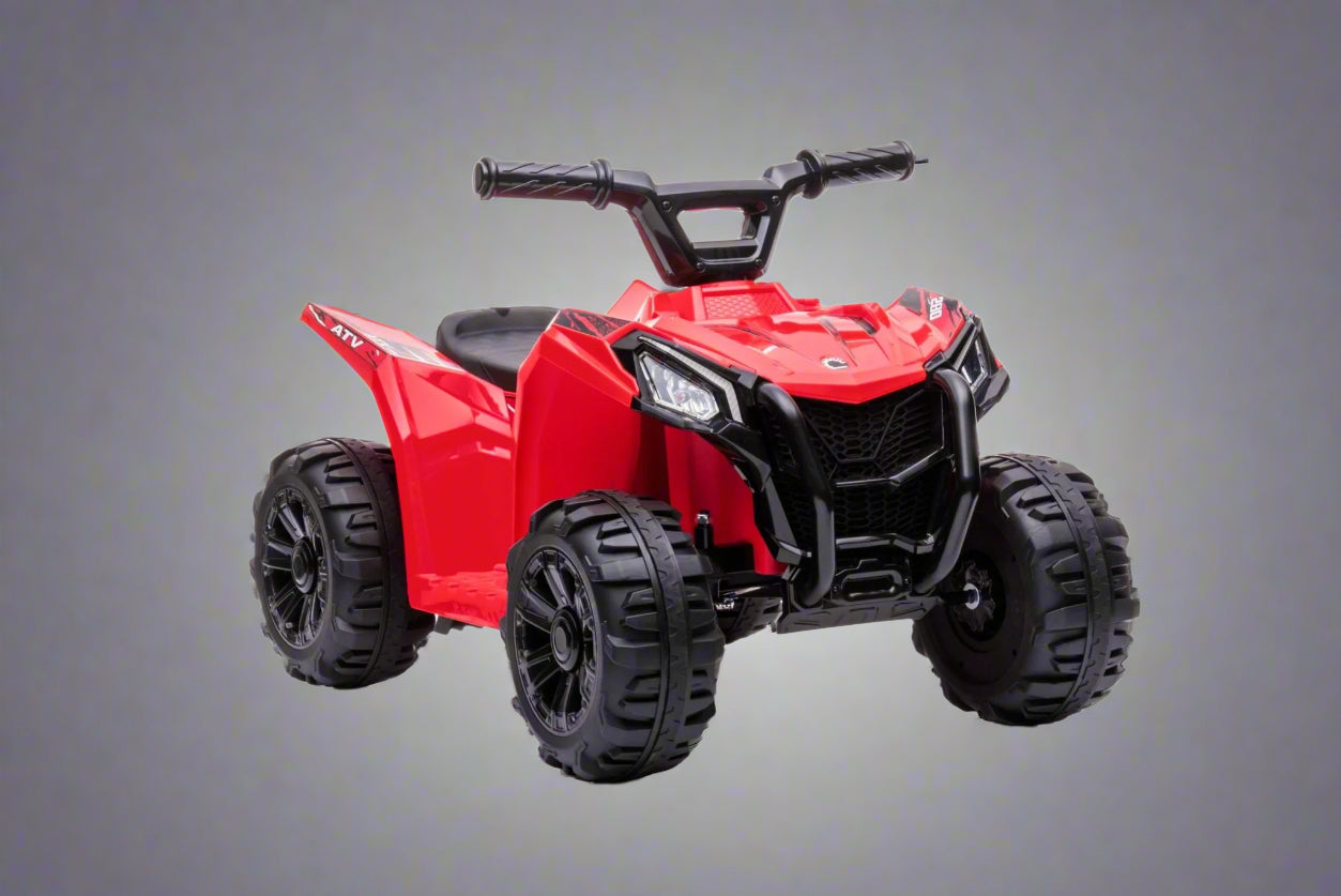 Red 6V ride-on ATV for toddlers aged 1–2

Side view of toddler 6V electric quad bike

Rear view of toddler ride-on ATV with footrests

Compact 6V rechargeable ATV for kids

Children’s electric ATV with wear-resistant tires


