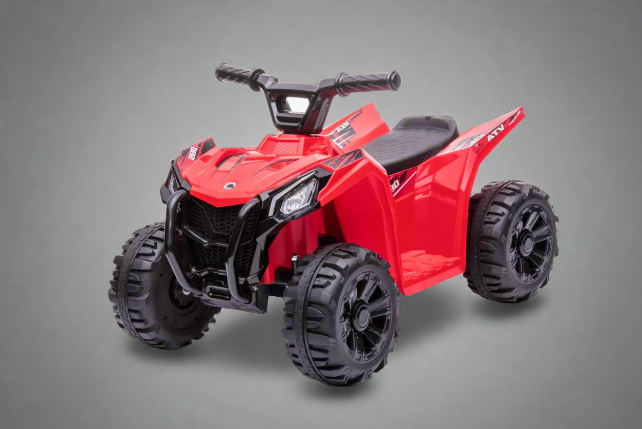 NEW ELECTRIC 6V ATV RIDE ON KIDS CAR - Red 6V ride-on ATV for toddlers aged 1–2

Side view of toddler 6V electric quad bike

Rear view of toddler ride-on ATV with footrests

Compact 6V rechargeable ATV for kids

Children’s electric ATV with wear-resistant tires

with | Sold by Uncle Wiener's Wholesale