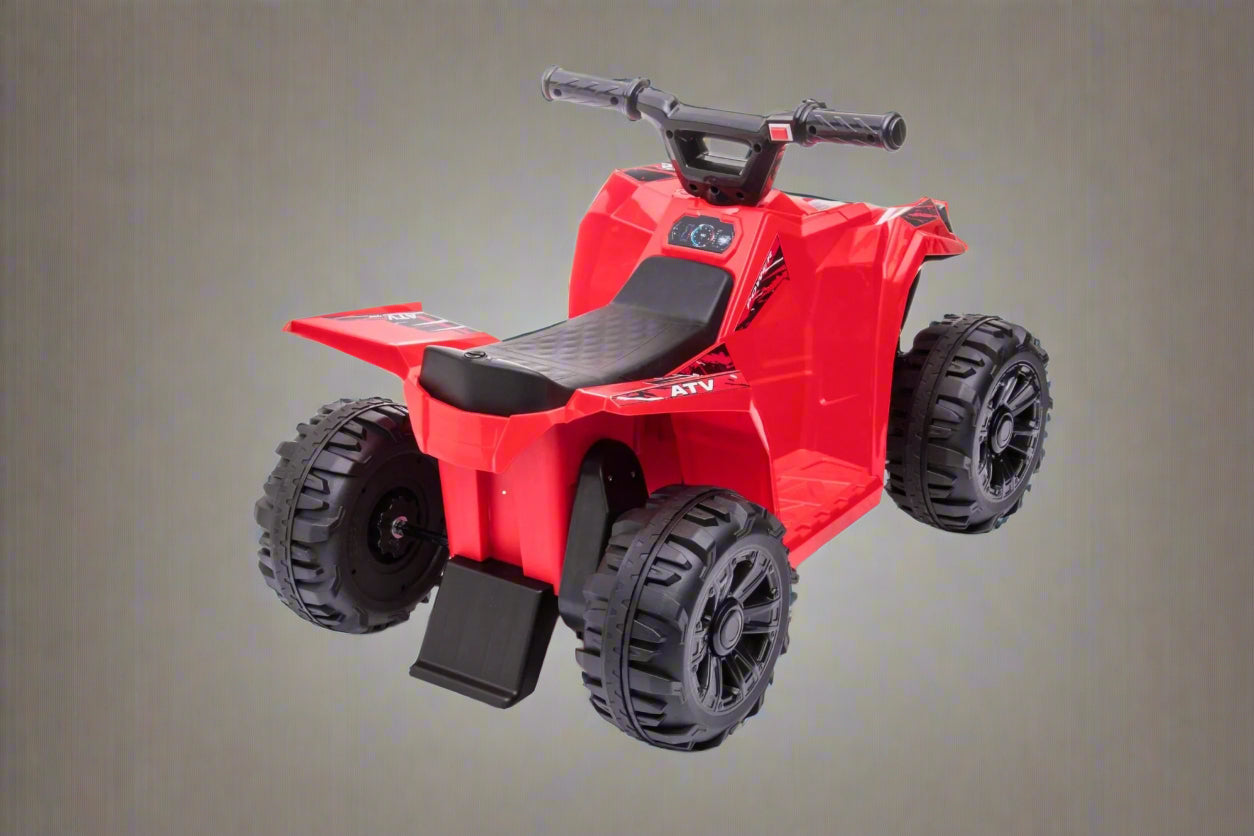 Red 6V ride-on ATV for toddlers aged 1–2

Side view of toddler 6V electric quad bike

Rear view of toddler ride-on ATV with footrests

Compact 6V rechargeable ATV for kids

Children’s electric ATV with wear-resistant tires

