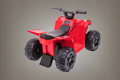 Red 6V ride-on ATV for toddlers aged 1–2

Side view of toddler 6V electric quad bike

Rear view of toddler ride-on ATV with footrests

Compact 6V rechargeable ATV for kids

Children’s electric ATV with wear-resistant tires

