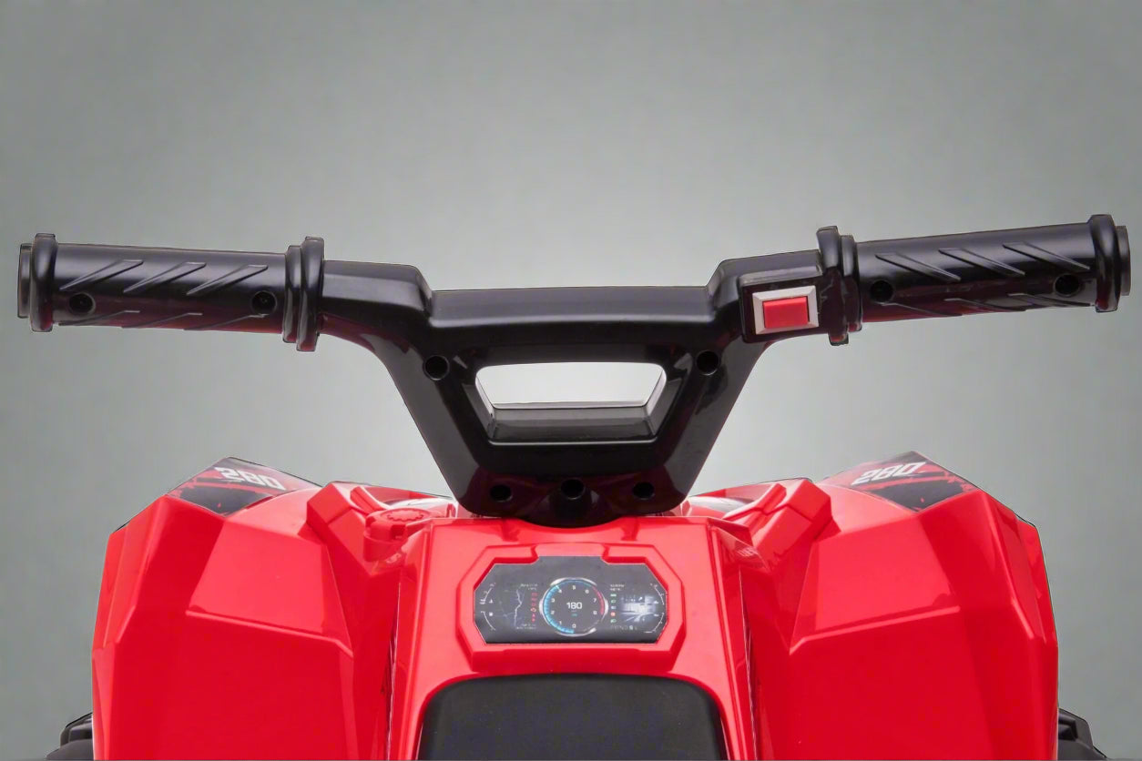 Red 6V ride-on ATV for toddlers aged 1–2

Side view of toddler 6V electric quad bike

Rear view of toddler ride-on ATV with footrests

Compact 6V rechargeable ATV for kids

Children’s electric ATV with wear-resistant tires

