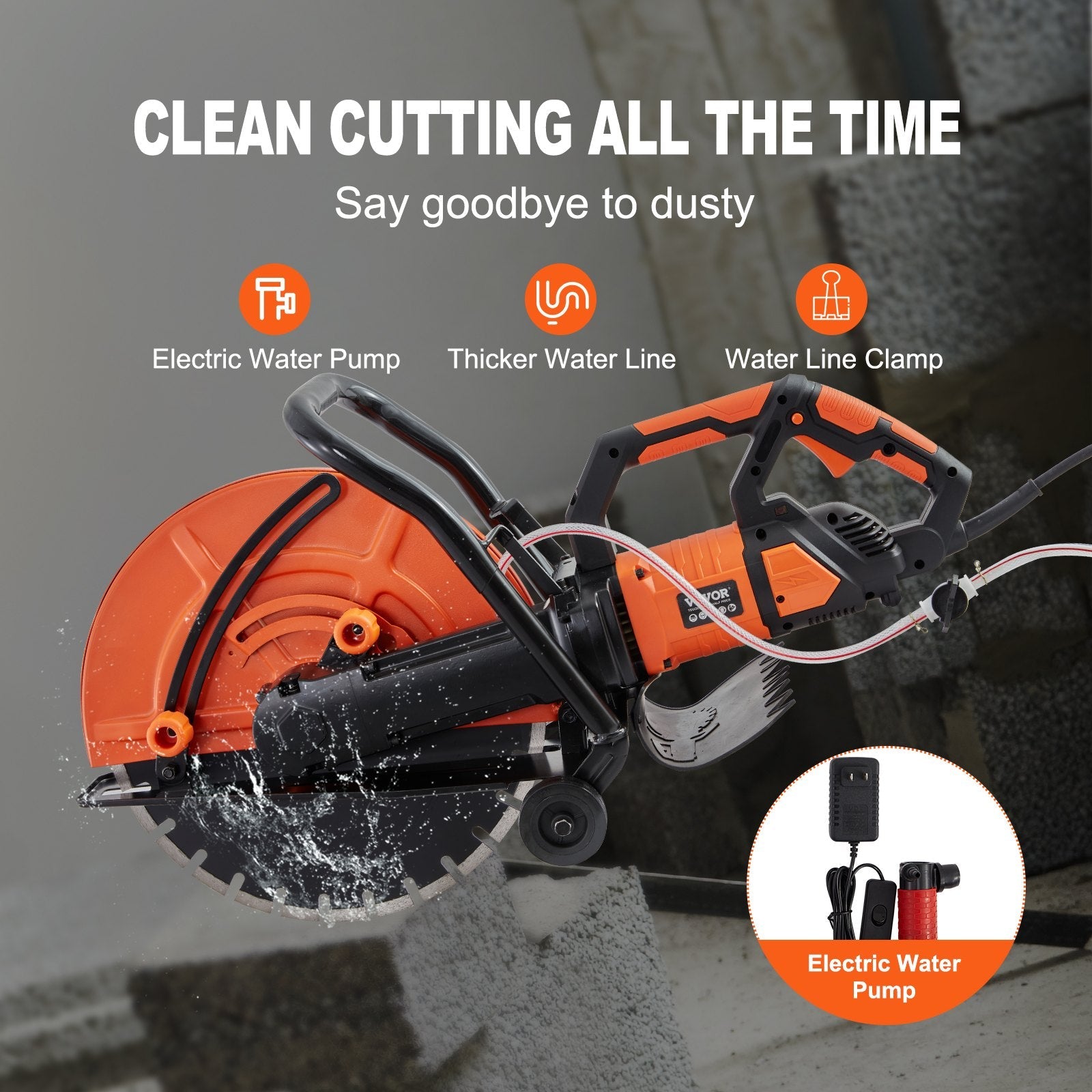 16-inch electric concrete saw with wet cutting feature
3200W heavy-duty masonry cutter for construction
Concrete saw cutting through brick and stone
Ergonomic dual handle concrete saw with water feed
Durable AC-powered saw for masonry and demolition
