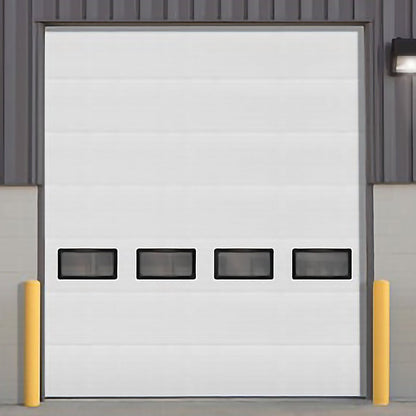 White insulated electric overhead garage door installed in shop
Heavy-duty motorized overhead garage door with steel frame
Electric garage door kit with insulation for industrial buildings
Overhead sectional garage door installed on warehouse