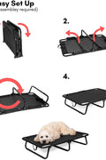 Dog resting on black elevated mesh cot
Foldable raised pet bed for outdoor travel
Side view of elevated dog cot with mesh
Cat lying on raised portable pet bed
Folded compact dog bed for easy storage