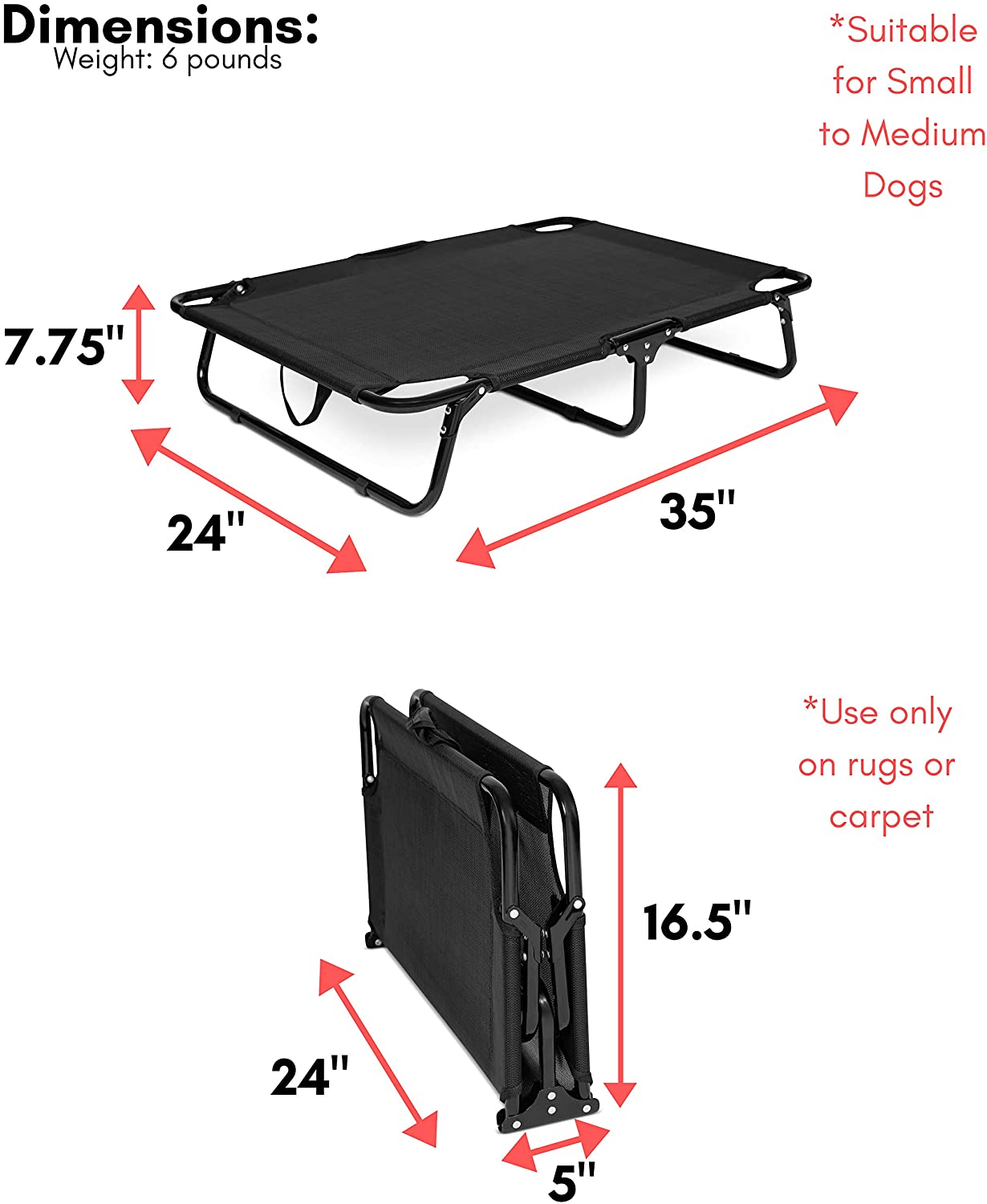 Dog resting on black elevated mesh cot
Foldable raised pet bed for outdoor travel
Side view of elevated dog cot with mesh
Cat lying on raised portable pet bed
Folded compact dog bed for easy storage