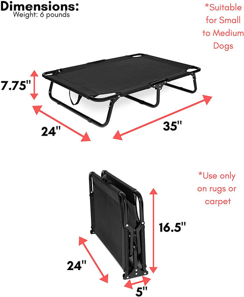 Dog resting on black elevated mesh cot
Foldable raised pet bed for outdoor travel
Side view of elevated dog cot with mesh
Cat lying on raised portable pet bed
Folded compact dog bed for easy storage