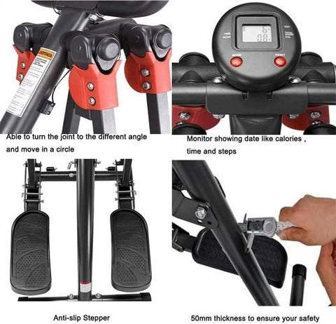 Foldable elliptical trainer machine – front view

Compact home elliptical with ergonomic foot pedals

Indoor elliptical fitness machine for low-impact workouts

Folded elliptical – easy storage design

Woman using elliptical trainer at home