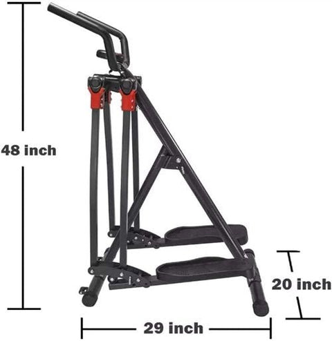 Foldable elliptical trainer machine – front view

Compact home elliptical with ergonomic foot pedals

Indoor elliptical fitness machine for low-impact workouts

Folded elliptical – easy storage design

Woman using elliptical trainer at home