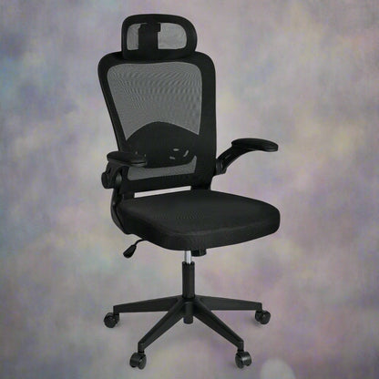 ergonomic office chair, mesh desk chair, adjustable office chair, lumbar support chair, black mesh chair, high-back office chair, computer chair, swivel mesh chair, breathable office chair
