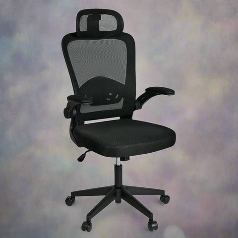 ergonomic office chair, mesh desk chair, adjustable office chair, lumbar support chair, black mesh chair, high-back office chair, computer chair, swivel mesh chair, breathable office chair
