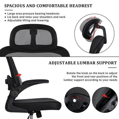 ergonomic office chair, mesh desk chair, adjustable office chair, lumbar support chair, black mesh chair, high-back office chair, computer chair, swivel mesh chair, breathable office chair
