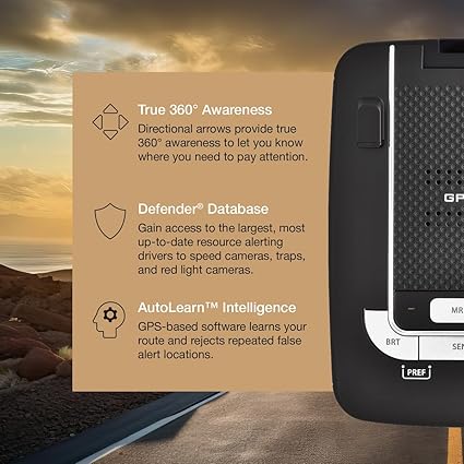 Escort Max 360 radar detector front view with OLED screen

OLED display showing radar signal strength and directions

MAX360 radar detector installed on windshield

ESCORT Live app screenshots on mobile device

Package contents including radar detector and accessories