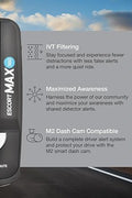 Escort Max 360 radar detector front view with OLED screen

OLED display showing radar signal strength and directions

MAX360 radar detector installed on windshield

ESCORT Live app screenshots on mobile device

Package contents including radar detector and accessories