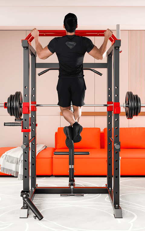 Gym Power Rack with Squat and Lat Pulldown Attachment Front View

Heavy-Duty Home Gym Rack Model 52325 Side Angle

Strength Training Squat Rack with Adjustable J-Hooks

Lat Pulldown Home Gym Power Cage Setup