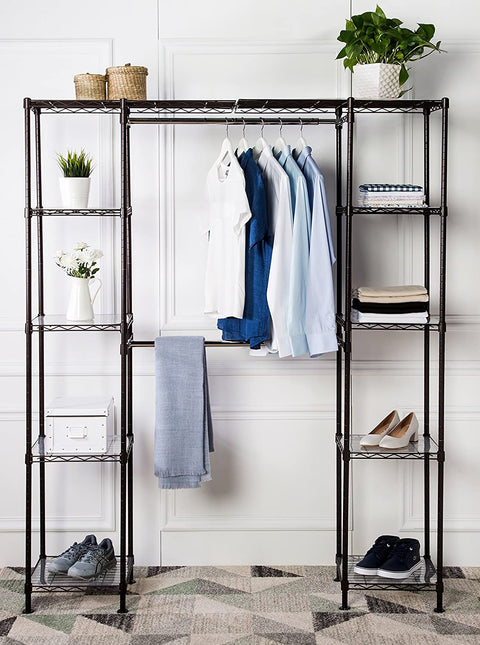 "Expandable Metal Wardrobe Closet Rack with Adjustable Shelves"

"Sturdy Hanging Storage Organizer for Clothing and Accessories"

"Adjustable Metal Closet Organizer with Hanging Rods and Shelves"