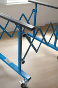 Adjustable steel folding workstation with locking height and width for auto glass

