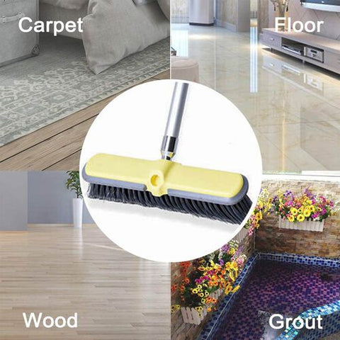 Extendable water broom brush set with yellow telescopic handle
Outdoor scrub brush with spray control and two heads
Patio and deck cleaning tool with adjustable water flow