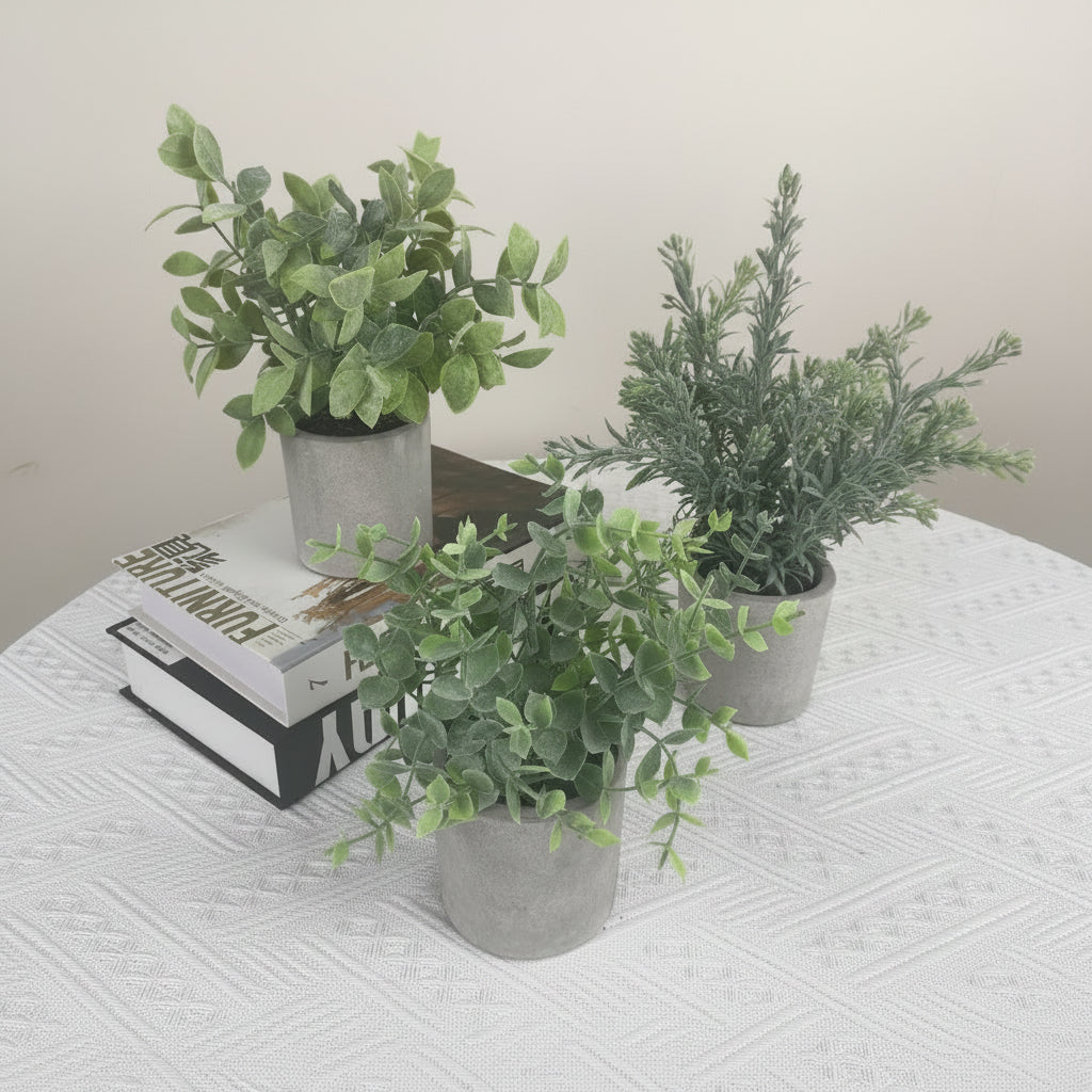 NEW FAKE ARTIFICIAL SILK PLANTS & TROPICAL TREES - with 3 - Pack Potted Faux Eucalyptus Plants | Sold by Uncle Wiener's Wholesale