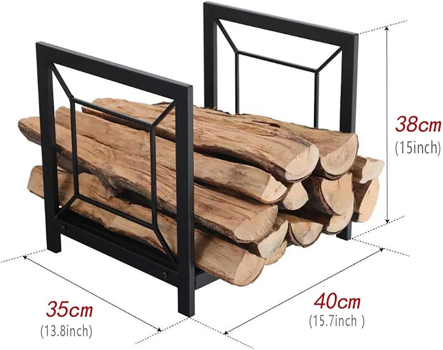 “Black wrought iron firewood log rack with wood stacked”

“Indoor firewood holder beside fireplace”

“Wrought iron log holder with wooden logs”

“Outdoor firewood rack near fire pit”