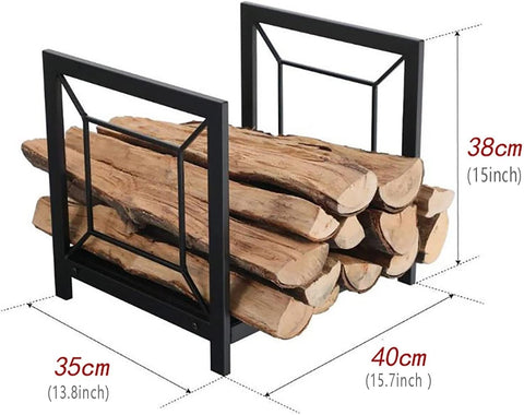 “Black wrought iron firewood log rack with wood stacked”

“Indoor firewood holder beside fireplace”

“Wrought iron log holder with wooden logs”

“Outdoor firewood rack near fire pit”