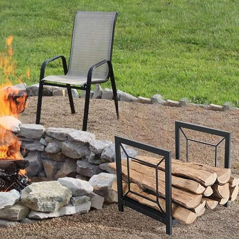 “Black wrought iron firewood log rack with wood stacked”

“Indoor firewood holder beside fireplace”

“Wrought iron log holder with wooden logs”

“Outdoor firewood rack near fire pit”