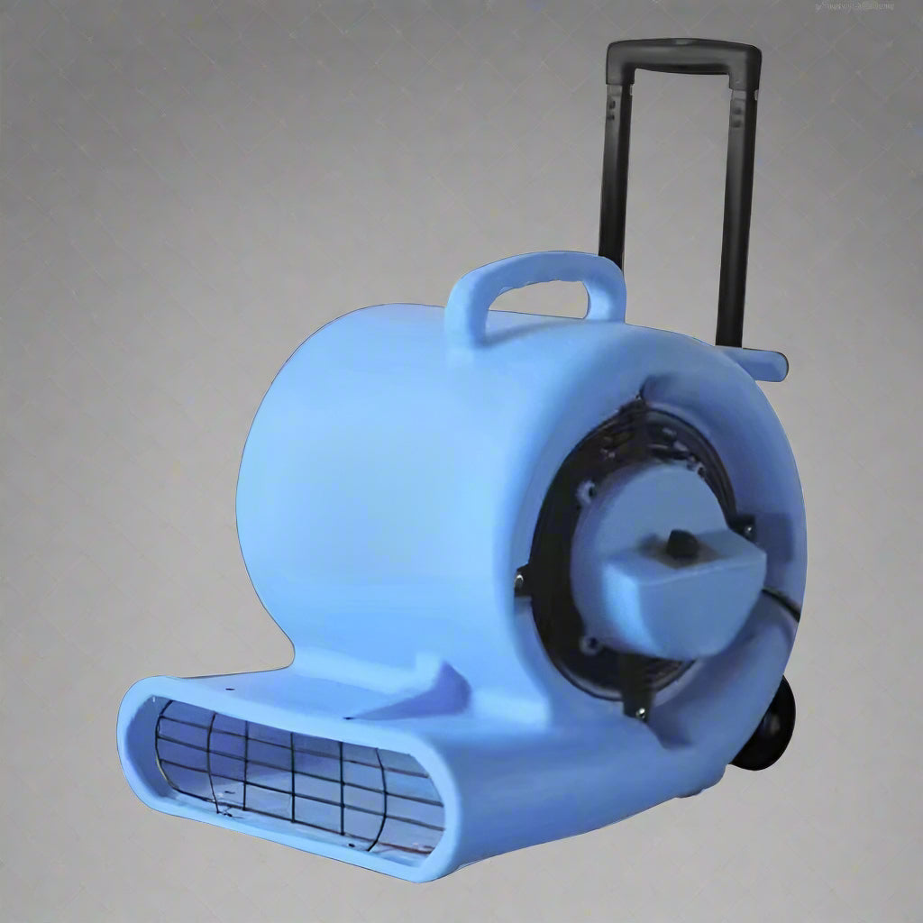 Floor dryer fan with wheels and handle

High-velocity air mover for job sites

Blue industrial carpet dryer fan in use

Heavy-duty blower fan for water damage

Portable air mover fan on wheels
