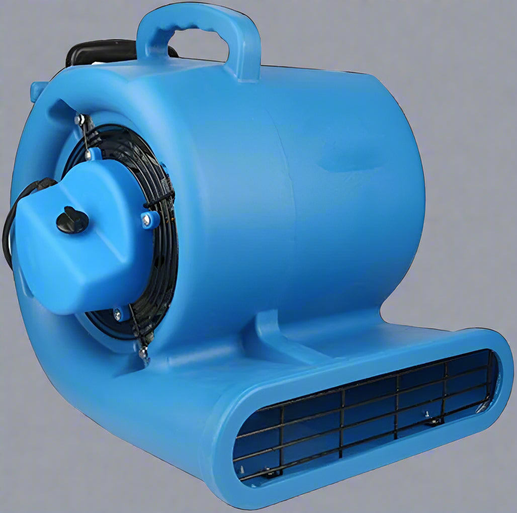 Floor dryer fan with wheels and handle

High-velocity air mover for job sites

Blue industrial carpet dryer fan in use

Heavy-duty blower fan for water damage

Portable air mover fan on wheels