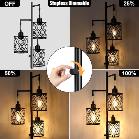 modern black 3-light LED floor lamp with mesh cage shades

dimmable industrial floor lamp with adjustable heads in living room

three-head stepless dimmable floor lamp for bedroom lighting

industrial style floor lamp with warm LED bulbs included

