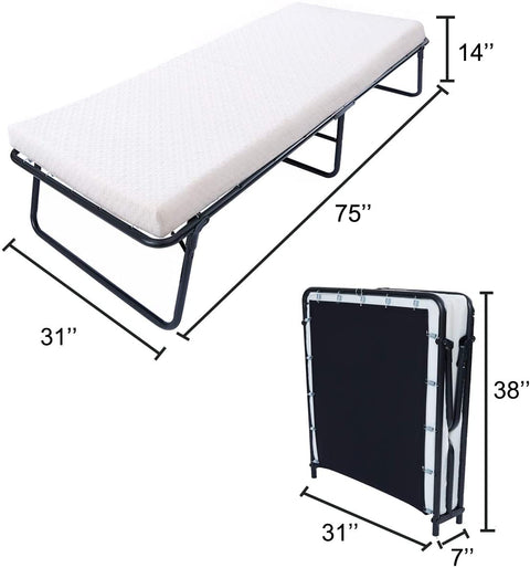 Fold-Out Guest Bed Cot with 3-Inch Memory Foam Mattress ��� Portable Sleeping Cot for Home, Office, or 