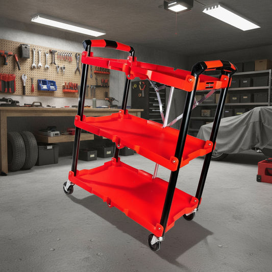 New Foldable 3 - Layer Garage Tool Cart ��� Heavy - Duty Rolling Storage Trolley with Wheels & Shelves WT235221 - with | Sold by Uncle Wiener's Who