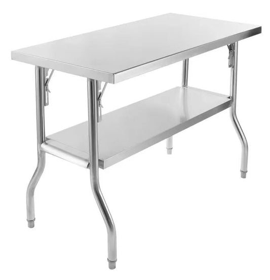 New Foldable Stainless Steel Food Prep Table – Dual Layer, Heavy - Duty, Portable Workstation for Kitchen & Outdoor Use - with 48 X 30″ | Sold by Uncle Wiener's Wholesale