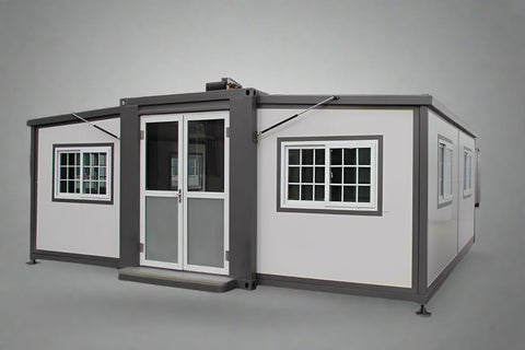 "Foldable insulated container home with windows and door – 19FT model"

"Portable prefab tiny home cabin for off-grid living and remote offices"

"Modular container house interior layout – white insulated walls and windows"
